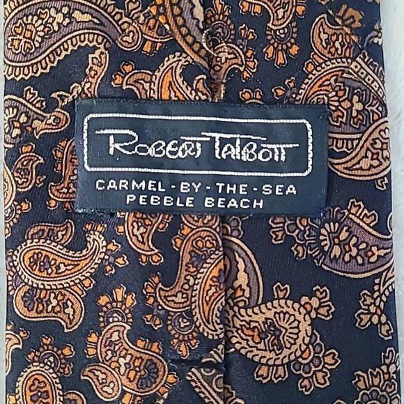 Vintage Robert Talbott Hand Sewen 100% Silk Neck Tie Paisley Brown Black Italian - Picture 4 of 13